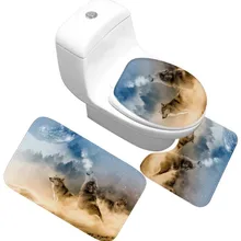 CAMMITEVER 3 шт. Набор ковриков для унитаза с волком, набор для унитаза, нескользящий коврик с рыбками, моющийся коврик для ванной комнаты