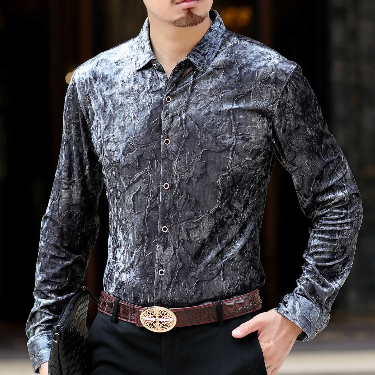 Осенняя дизайнерская мужская рубашка Camisa Social Masculina De Luxo Camicia рубашка Uomo Мужская бархатная рубашка с длинным рукавом мужская одежда на пуговицах