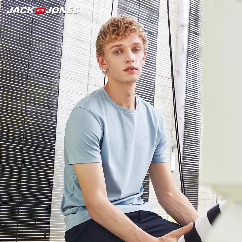 JackJones Мужская Однотонная футболка с короткими рукавами из 100% хлопка E | 219101566