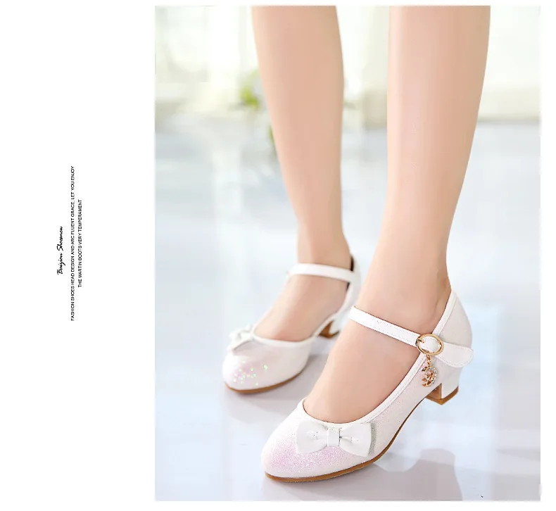 Children Princess Sandals Kids Girls Wedding Shoes High Heels Dress Shoes Bowtie Gold Shoes For Girls party shoes