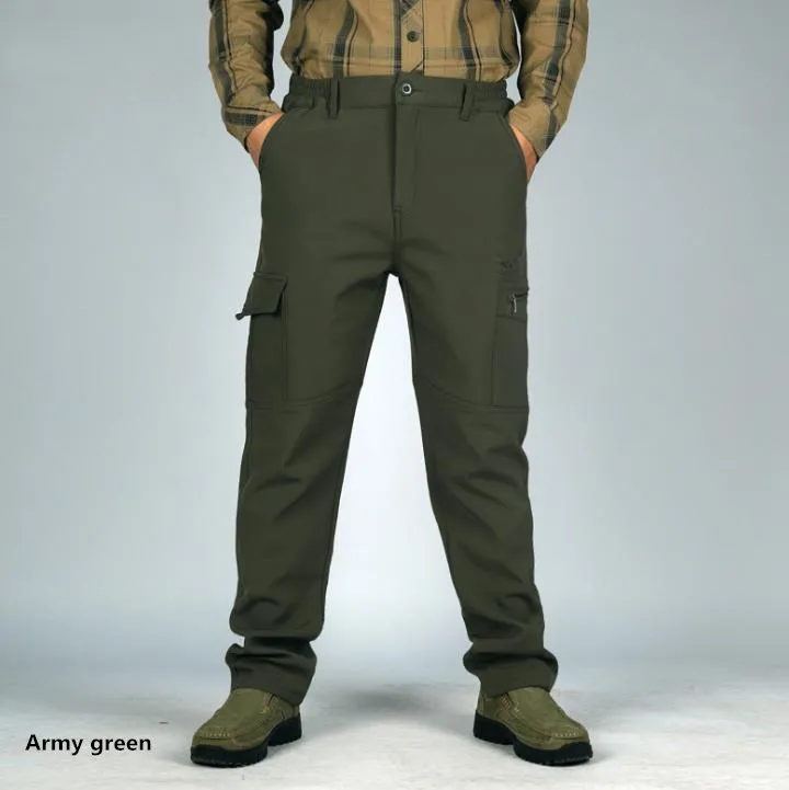 Army green Осенние сухие брюки мужские Зимние флисовые мешковатые брюки с мягкой оболочкой технические брюки мужские брюки с начесом мужские тренды размера плюс XXXXL - Цвет: Army green