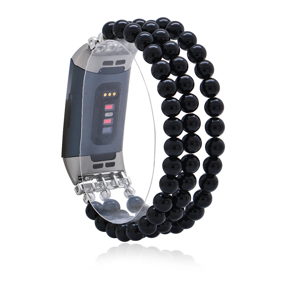 

Black Natural Stone Handmade Watchband For Fitbit Charge 3/4 Elastic Watch Strap For Unisex Smart Watch Bracelet Wristband