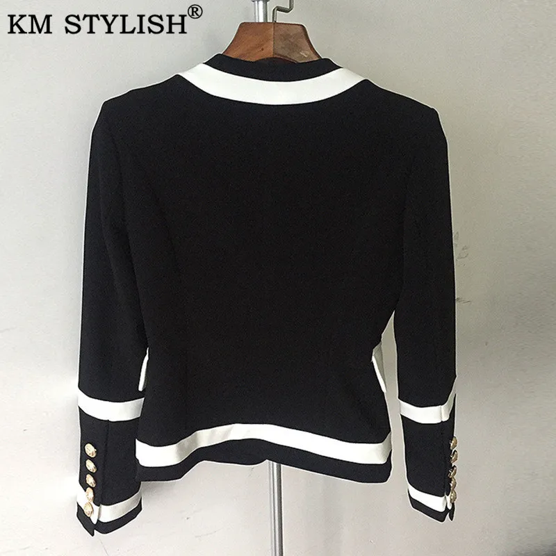 Blazers For Women Jacket Outwear Spot Handsome Jacket Metal Double Breasted Black and White Colorblock Classic Slim Blazer