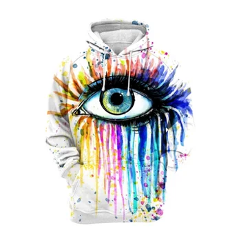 

MODAVELOCE Watercolor Eye Hoodie Polyester With Wool Hoodie Anime Woman Anime's Color Casual Hooded Pullover Men Hip Hop Hoodie