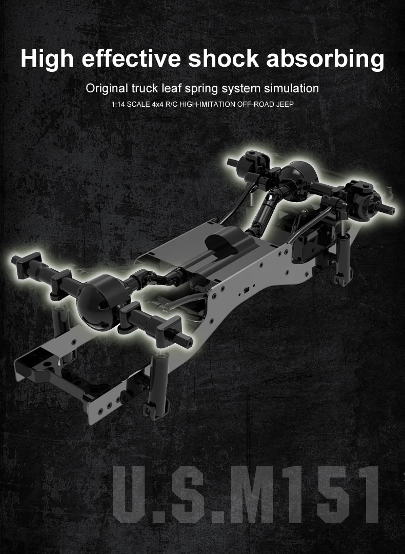 2,4G 1/14th 4WD по бездорожью США M151 Jeep автомобиля беговых анти-столкновения Jeep Грузовик с амортизатором