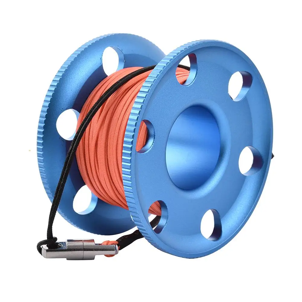 Дайвинг алюминиевый Finger Spool Катушка 20 Вт, 30 Вт, 50 м линия с защелка из нержавеющей стали зажим болта цвет: черный, синий