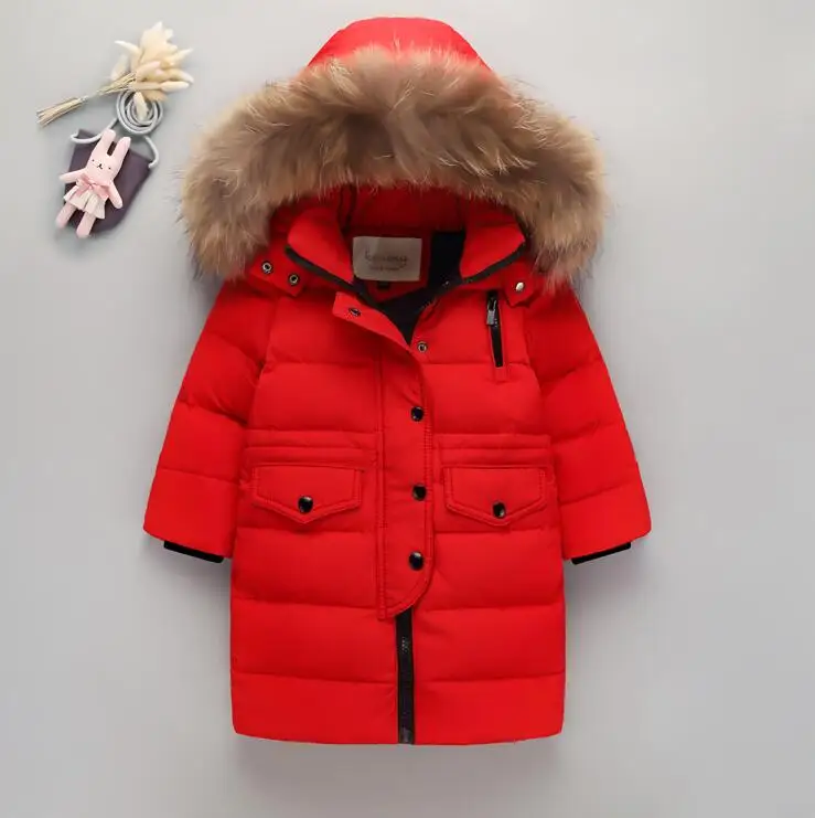 Модные детские пуховики, верхняя одежда зимние пуховые пальто с мехом для маленьких мальчиков утепленные детские куртки с перьями For-30degree - Цвет: Красный