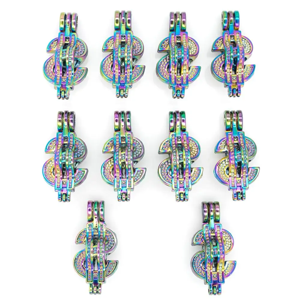 10 шт. Радуга доллар деньги жемчужная подвеска в форме клеток эфирное масло