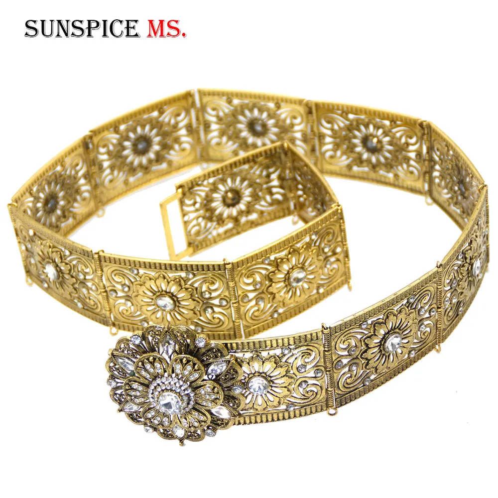 Sunspicems марокканский кафтан пояс для женщин Ретро Золотой Серебряный цвет