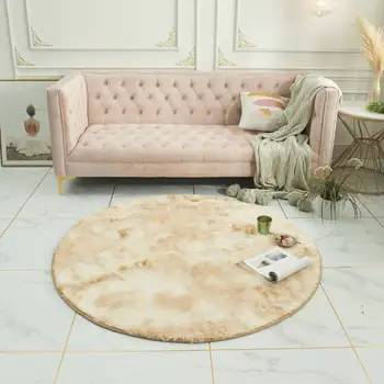 

Faux Fur Carpet Non-slip Thicken Water-absorption Living Room Bed Room Sofa Decoration Tie-dying Round Nordic Style Soft Rugs