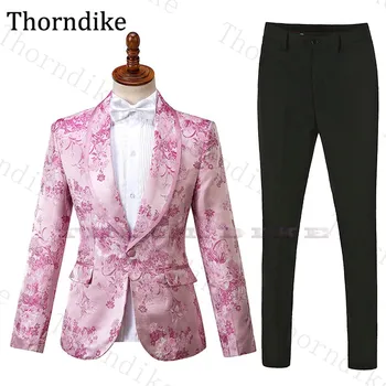 

Thorndike Floral Print Pink Men Suit Spring Summer Wedding Dress Suit For Men Custom Made Shawl Lapel Prty Prom Suit Men Slim