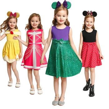 

Princess Costume Summer Girls Party Dress Cosplay Anna Elsa Arier Rapunzl Minnie Belle Snow White Captain America Dresses Kids