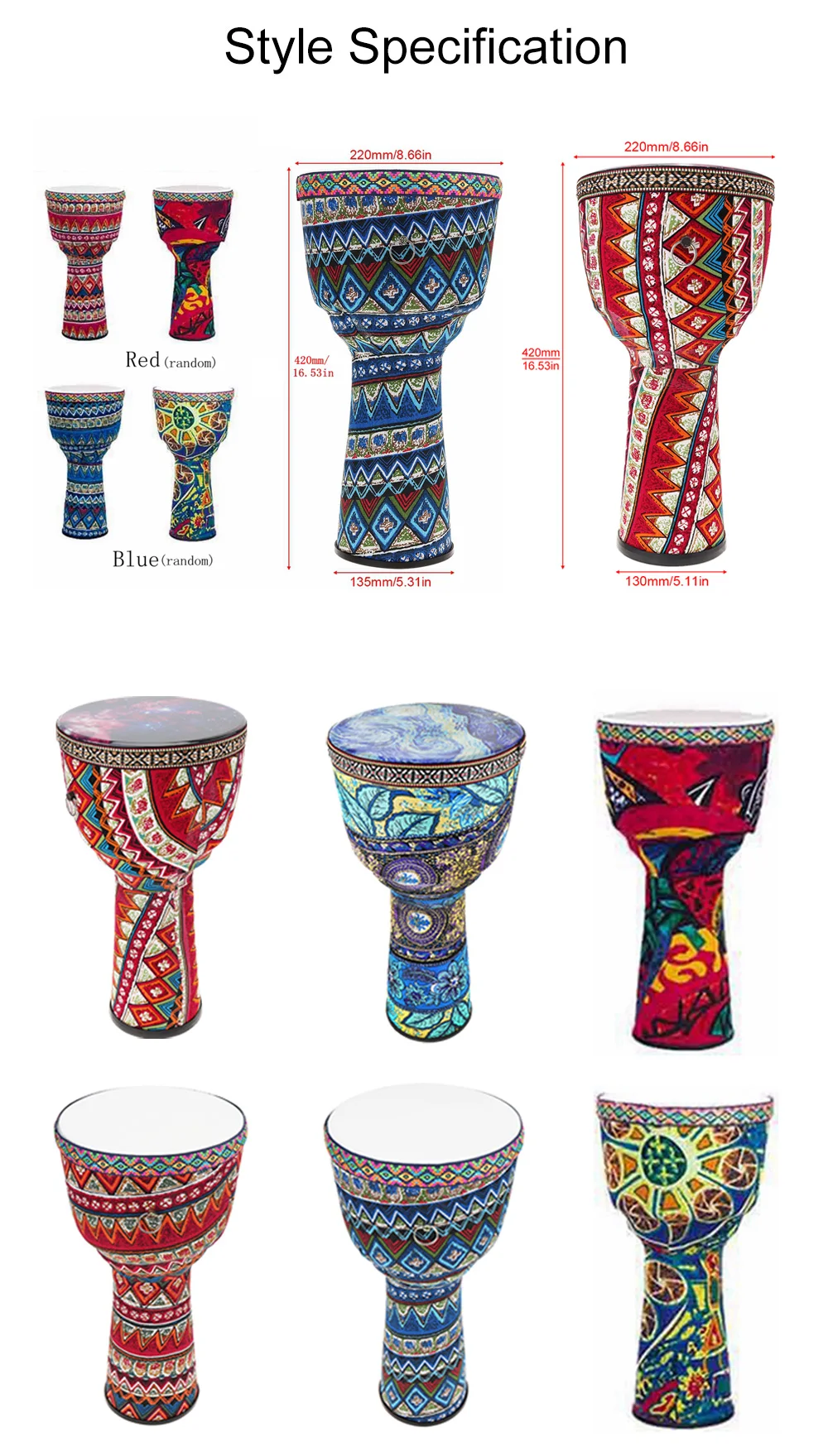 Барабаны 8 дюймов Африканский Djembe барабан красочные ткани искусства ABS баррель ПВХ кожи детей ручной барабан Ударные инструменты