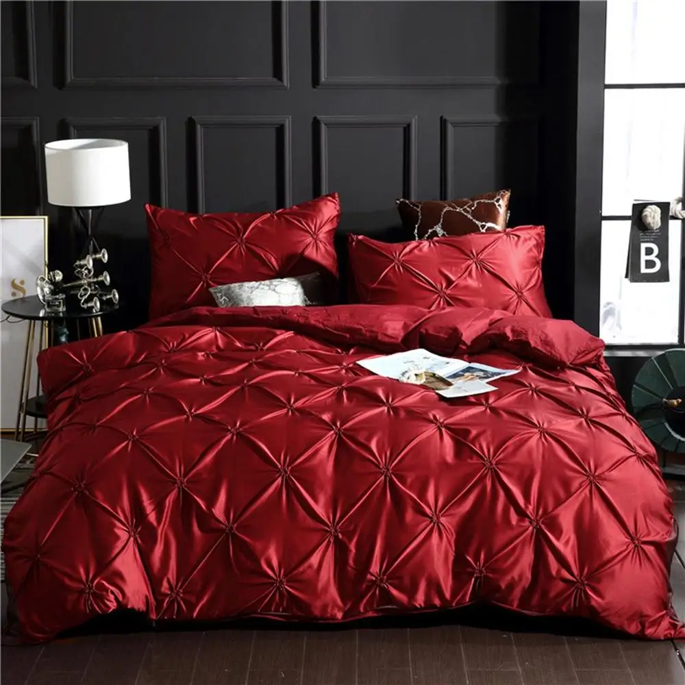 Комплект постельного белья, простое Европейское постельное белье с цветами, однотонный пододеяльник, комплект из трех предметов для дома или отеля - Цвет: wine red