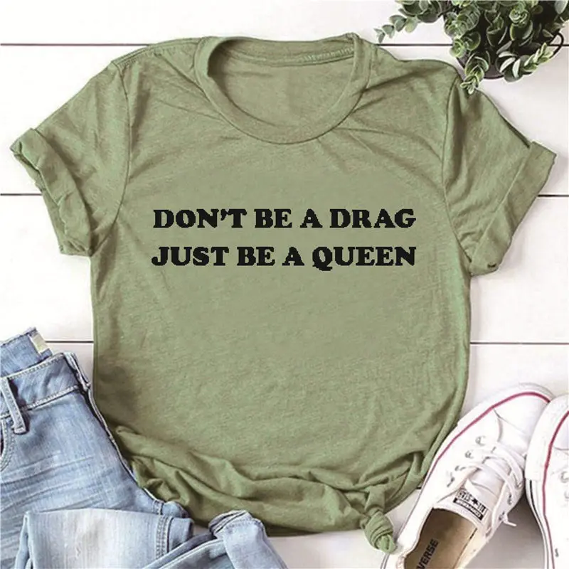 С надписью «Don't be a drag просто стать свитера с отпечатанными словами: гордость футболка Lady gaga монстров текст в готическом стиле, для девочек футболки для девочек уличная футболки tumblr Топы