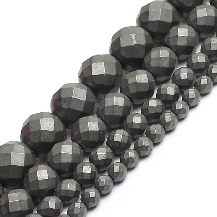 Faceted Silver Plated Rose Gold Hematite Natural Stone Beads for Jewelry Making – Round Loose Beads in Various Sizes