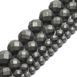 Faceted Silver Plated Rose Gold Hematite Natural Stone Beads for Jewelry Making - Round Loose Beads in Various Sizes (Matte Black)