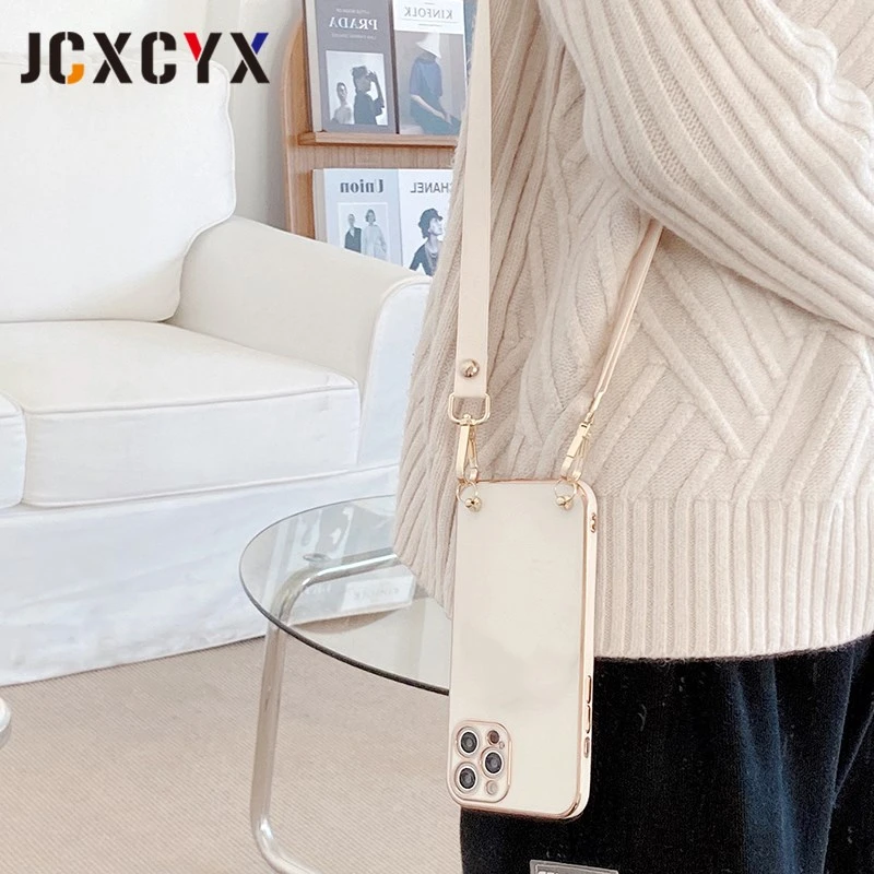 Luxury crossbody lanyard plating soft phone case for iphone 14 13 12