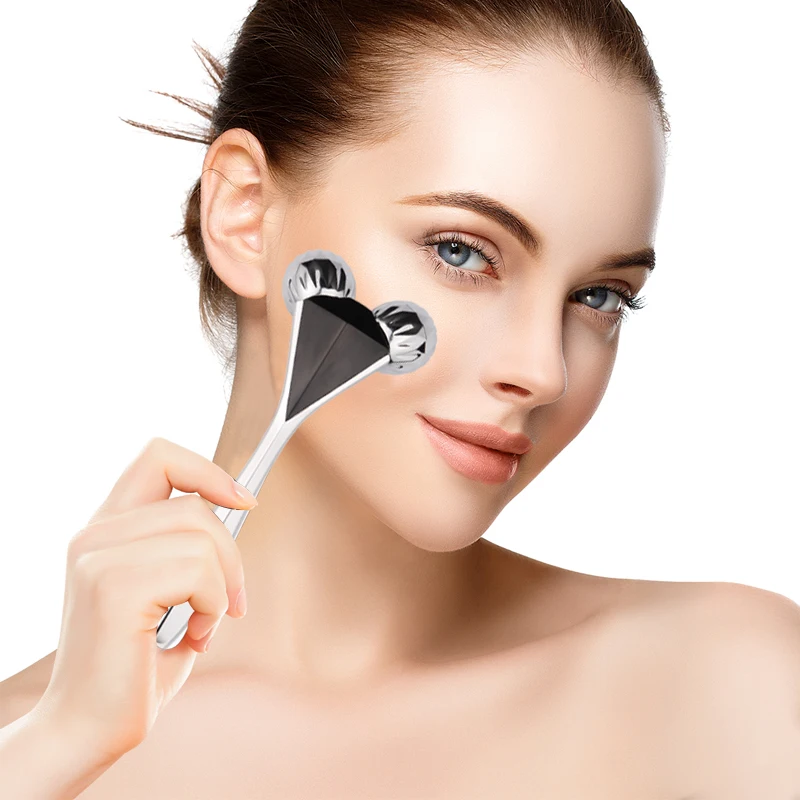 V Face 3D Roller Massager 360 Rotate Silver Thin Face Body Shaping Micro Current Massager Wrinkle Remover Beauty Tool