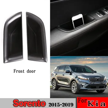 

For Kia Sorento 2015 2016 2017 2018 ABS plastic Black Front Door Storage Box Armrest Holder Interior Car Accessories 2 Pcs