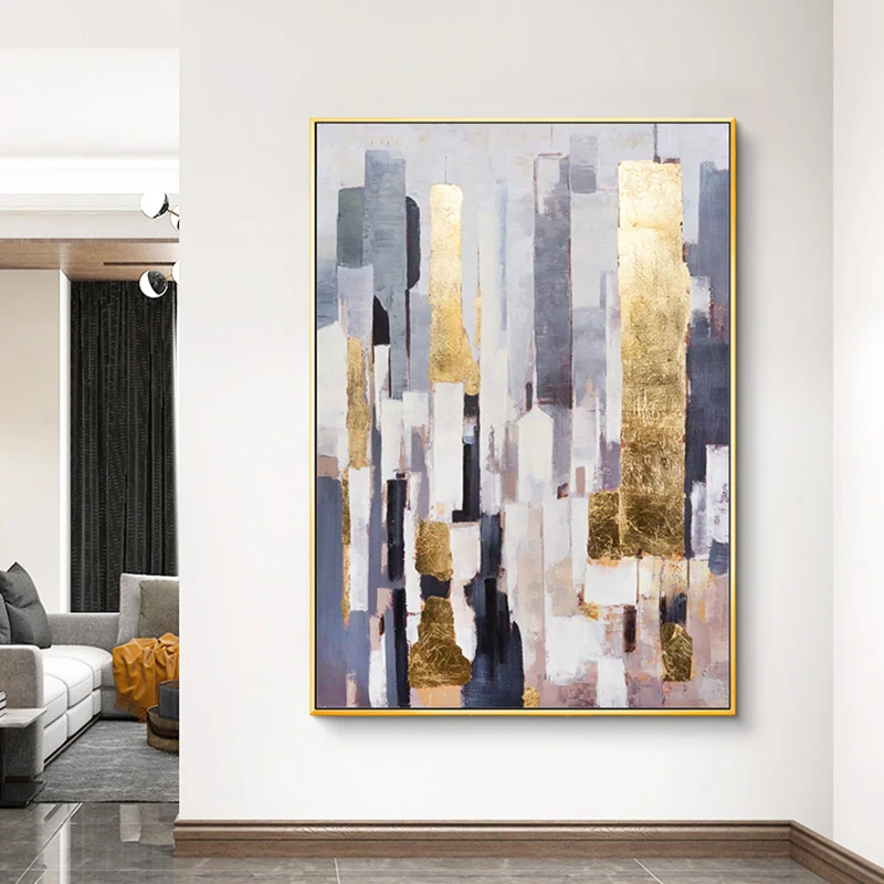 

100% Hand Painted Abstract GOLDEN Art Oil Painting On Canvas Wall Art Frameless Picture Decoration For Live Room Home Decor Gift