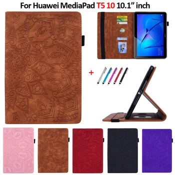 

Case For Huawei Mediapad T5 10 Case 10.1" Embossed PU Leather Stand Wallet Tablet Cover For Huawei T5 10 Case Coque Funda + Gift