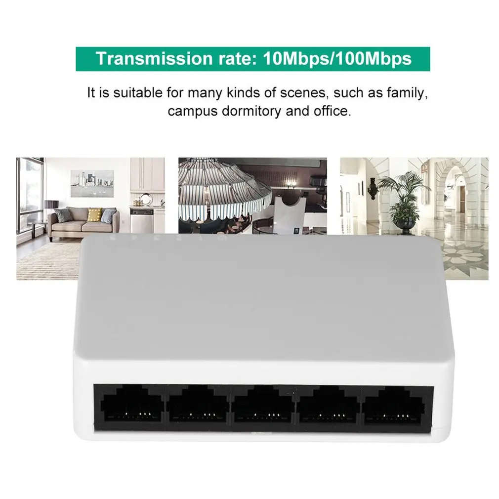 Desktop Switch Switcher 5-Port Fast Ethernet 10/100Mbps Desktop Switch Switcher Rj45 Lan Splitter Hub