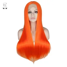 Причудливый W Оранжевый Синтетический парик на кружеве, длинные шелковистые прямые парики для женщин, натуральные бесклеевые волосы, завязанные вручную
