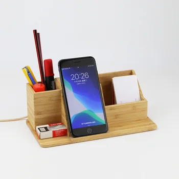 

Multifunction Phone Charger Pen Holder Pen Pedestal Wireless Charging Station Wooden Pencil Phone Organizer