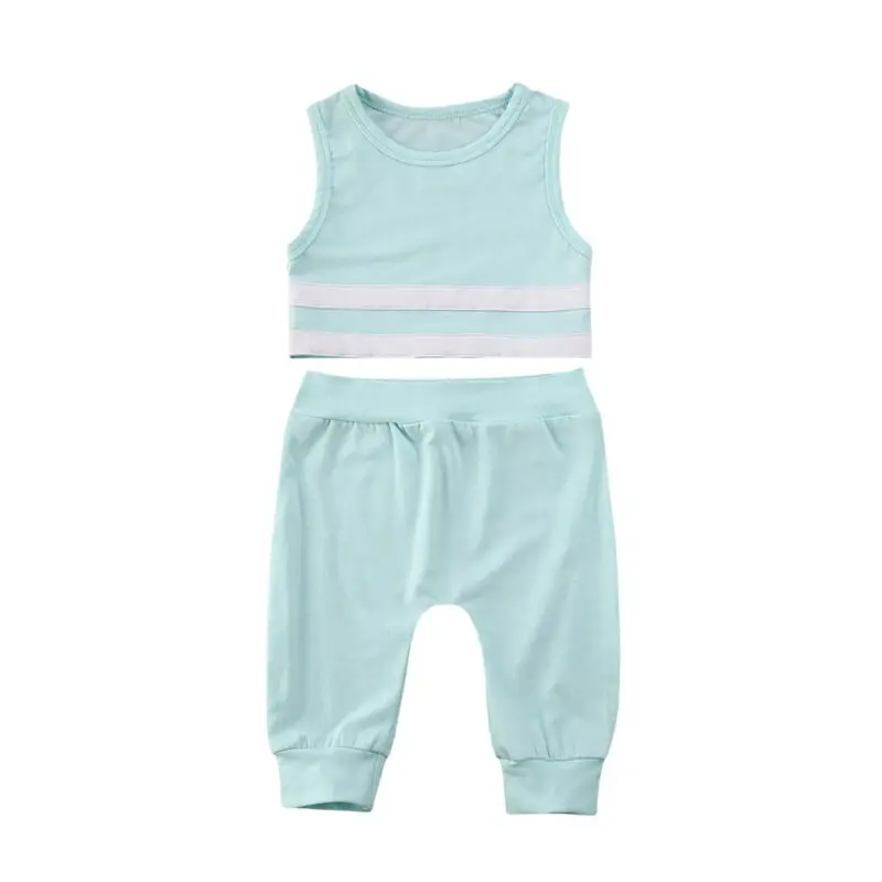 

CANIS Toddler Kid Baby Girl Sleeveless Striped Patchwork Tops+Solid Color Trousers Outfits 2pcs Set Sunsuit