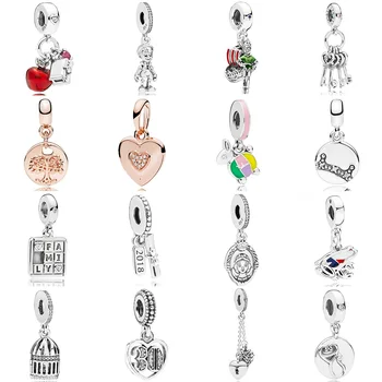 

2018 NEW 925 Sterling Silver Snow White Apple Heart Dangle Charm key Red CZ Fit DIY Original Bracelet Jewelry Necklace Gift