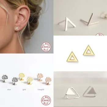 

Latest Fashion Geometric Triangle Tree 925 Sterling Sliver Stud Earring with Tiny Wedding Party Office Ladies Earring Jewelary