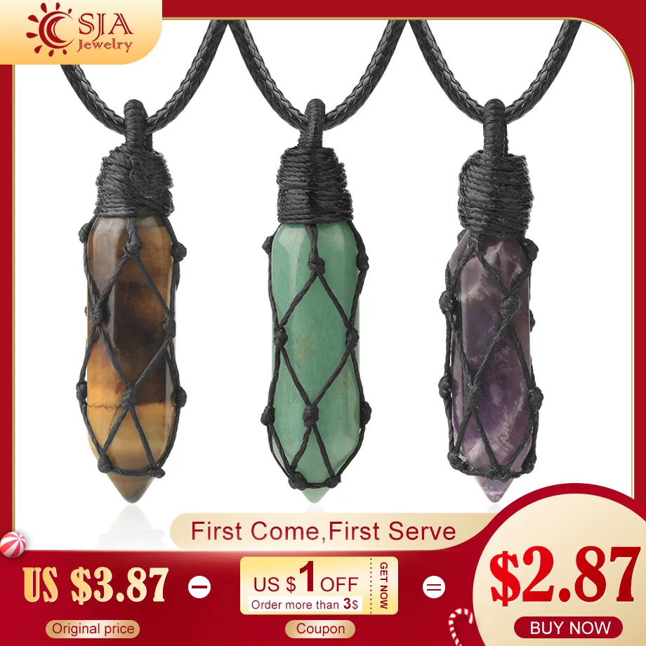 CSJA ожерелье из натурального камня кристаллы аметиста подвески розовый кварц