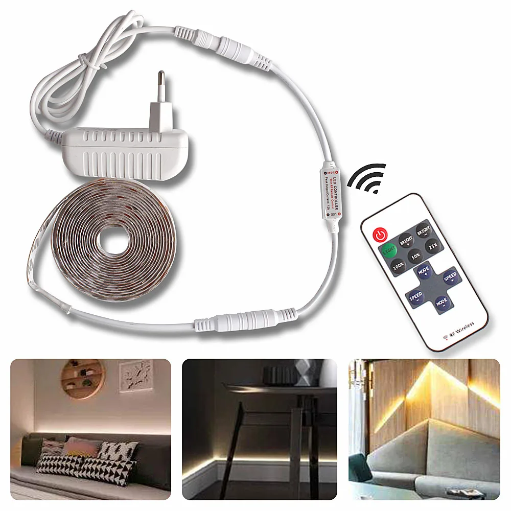 5M LED light Strip Waterproof 2835 Ribbon Warm White LED Strip DC 12V Dimmable Touch Sensor Switch For Room Cabinet Kitchen Lamp