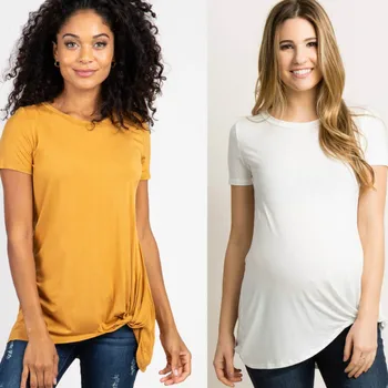 

Women's Maternity Short Sleeve Crew Neck Tie Pregnancy T-Shirt pregnant Women Tops Maternity Colthes Women's Solid Color Tops