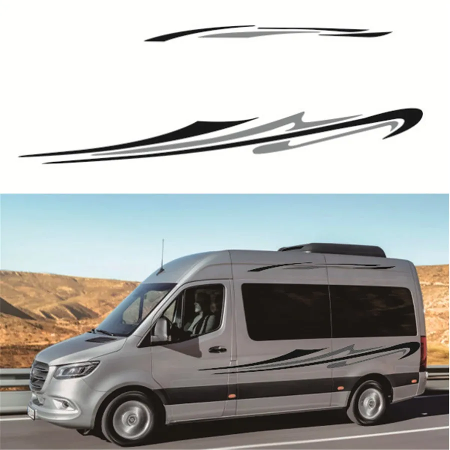 Zwei Seite Vinyl Aufkleber Schwarz Grau Streifen Grafiken Fur Caravan Wohnwagen Camper Van Autoaufkleber Aliexpress