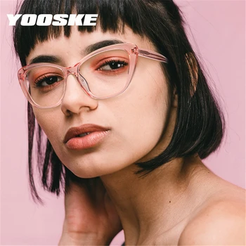 

YOOSKE Optical Anti-blue Light Glasses Frame Women Cat Eye Eyeglasses Prescription Eyewear Computer Glasses With Pouch Cloth
