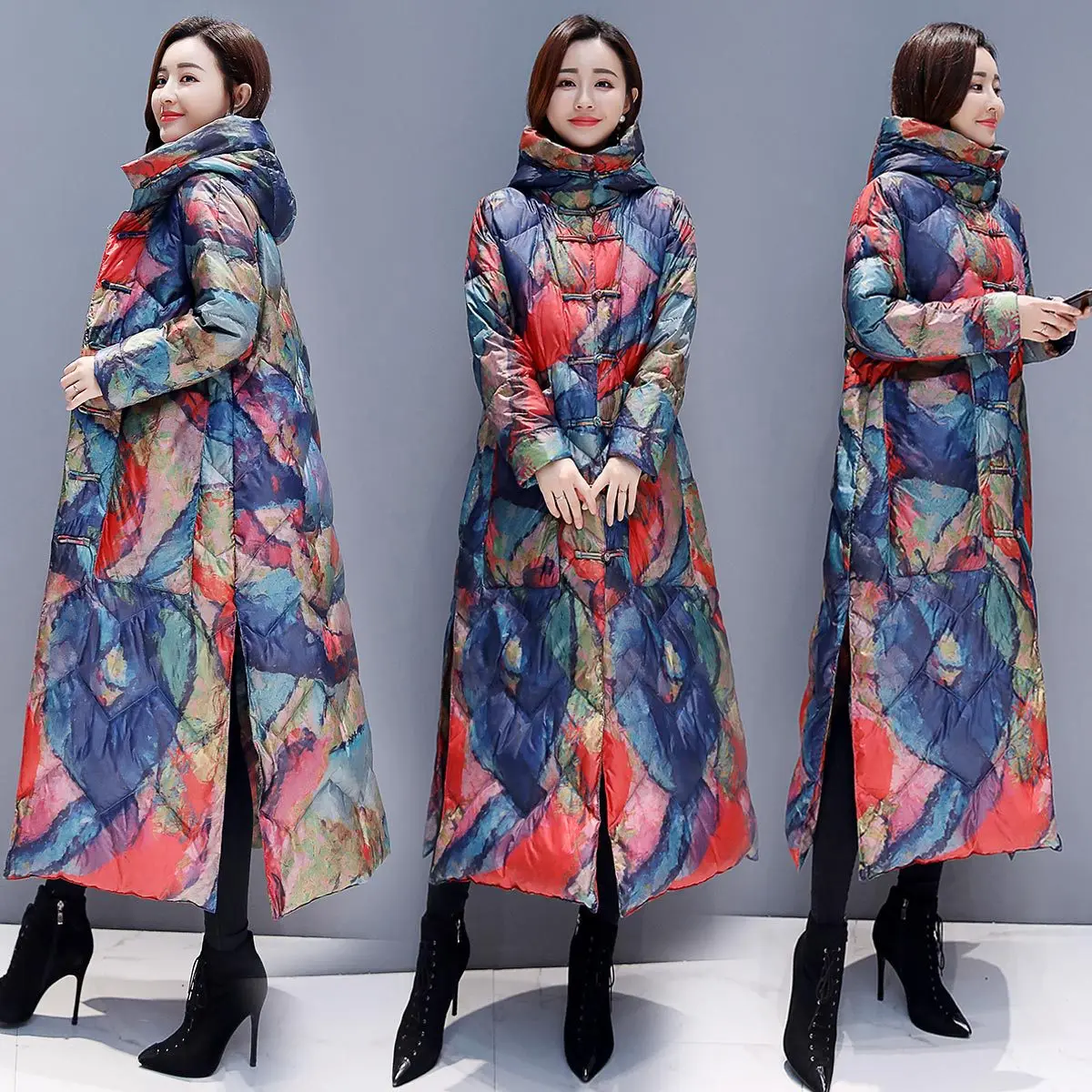 

2019 Winter New Style Retro Chinese-style Cotton-padded Jacket Long Long over-the-Knee down Jacket Cotton-padded Clothes the Gir