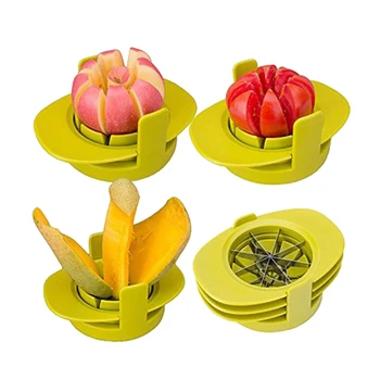 

4-In-1 Apple Pear Mango Tomato Guava Orange Pitaya Fruit Vegetable Slicer Cutter with Common Base Kitchen Gadget