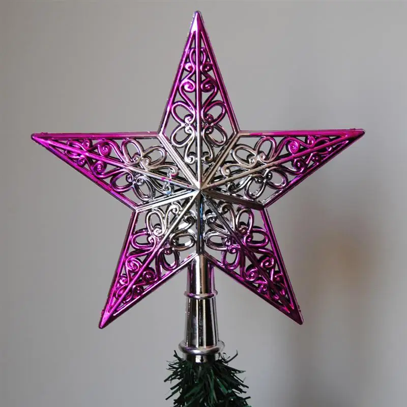 3pcs 20cm 3D Christmas Tree Star Topper Hollow Out Christmas Tree Decoration Ornaments(Gradient Purple