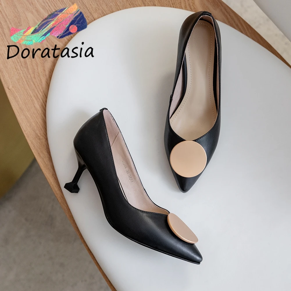 

DORATASIA Elegant Girl High Heels Pointed Toe Shallow Metal Pumps Spring Pumps Women Office Casual Dress Shoes Woman