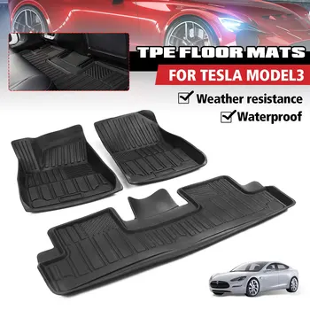 

Audew 3D Waterproof Car Floor Mat Black TPE Front & Rear Floor Liner Auto Carpet Mats 4 Seasons Fits for Tesla Model 3 Left Ride