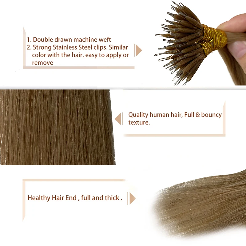 Human Hair Extensions Nano Rings Micro Beads Straight Natrual Black Pre Bonded Fusion 50 Strands Remy Wigs