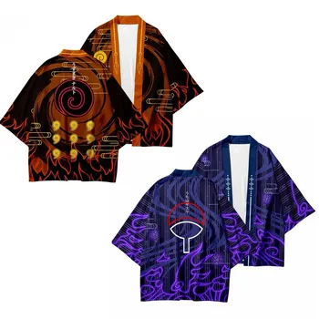 

Printing Japanese Kimono Haori Yukata Cosplay Women/men Fashion Summer Short Sleeve Kimono Shirts Streetwear NARUTO SASUKE 3D