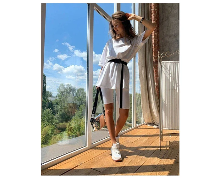 white two piece set Casual Solid Outfits Women's Two Piece Suit with Belt Home Loose Sports Tracksuits Fashion Bicycle Summer Hot Suit 2020 sweatpants set