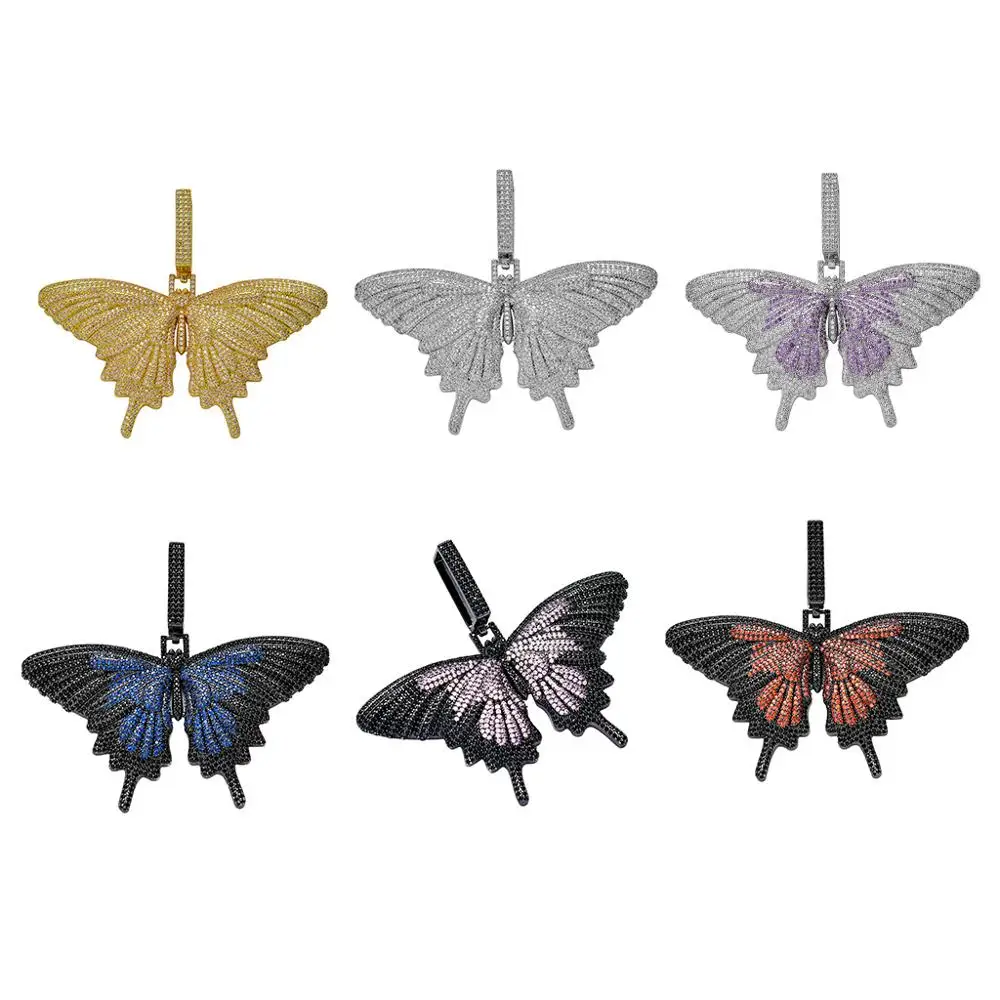 Anztilam Hip Hop Color Butterfly Pendant Necklace Full Iced Out AAA Cubic Zirconial For Men Women Jewelry Gift 5