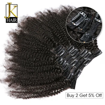 

JK Hair Brazilian 4c Afro Kinky Curly Remy Clip In Human Hair Extensions Natural Black Afro Kinky Curly Clip Ins 8Pc/Set 120G