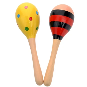 

2 pcs 20cm Kid Baby Wooden Maracas Rattle Shakers Musical Educational Toys (Random color)