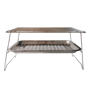 

Portable Folding Barbecue Rack Stainless Steel Detachable Barbecue Net Outdoor Portable Barbecue Rack with Grill Pan