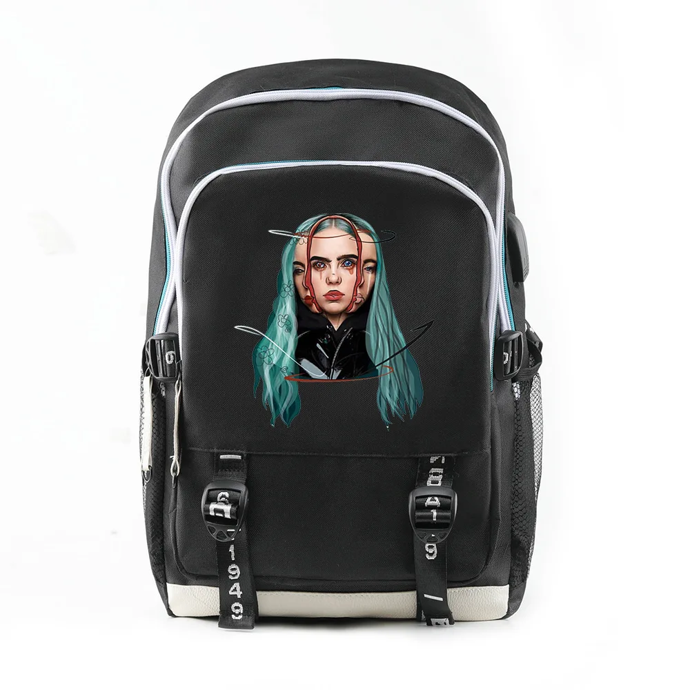 billie eilish школьный ранец на молнии с зарядкой через USB рюкзак в стиле хип-хоп, рюкзак для путешествий,, рюкзак для ноутбука, посылка, рюкзак mochila - Цвет: 15